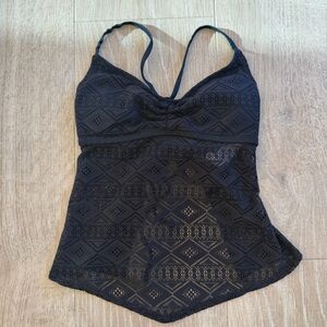 Hula Honey Black Lace Halter Tankini Top Tie Back